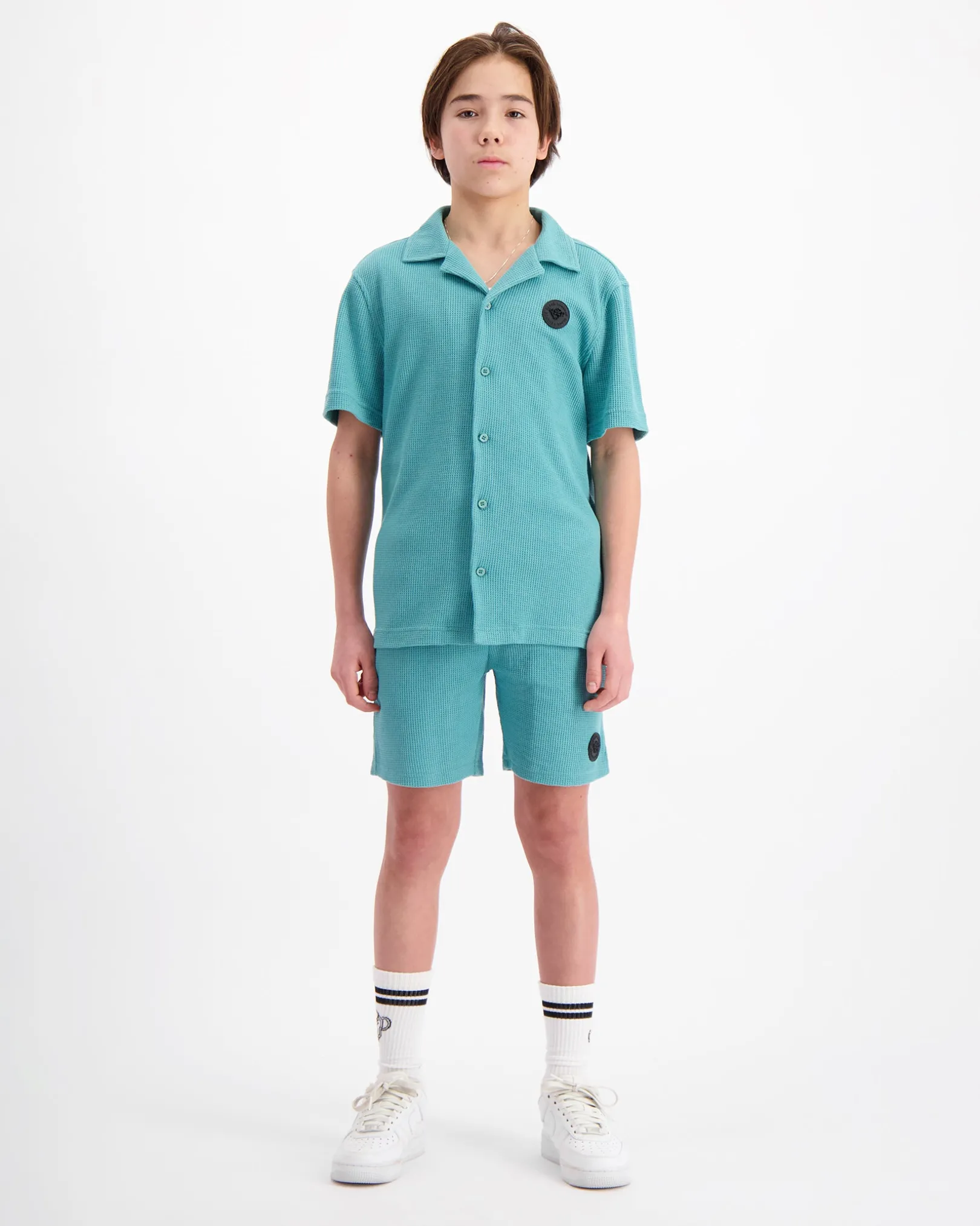 KIDS WAFFLE SHIRT SET | Groen