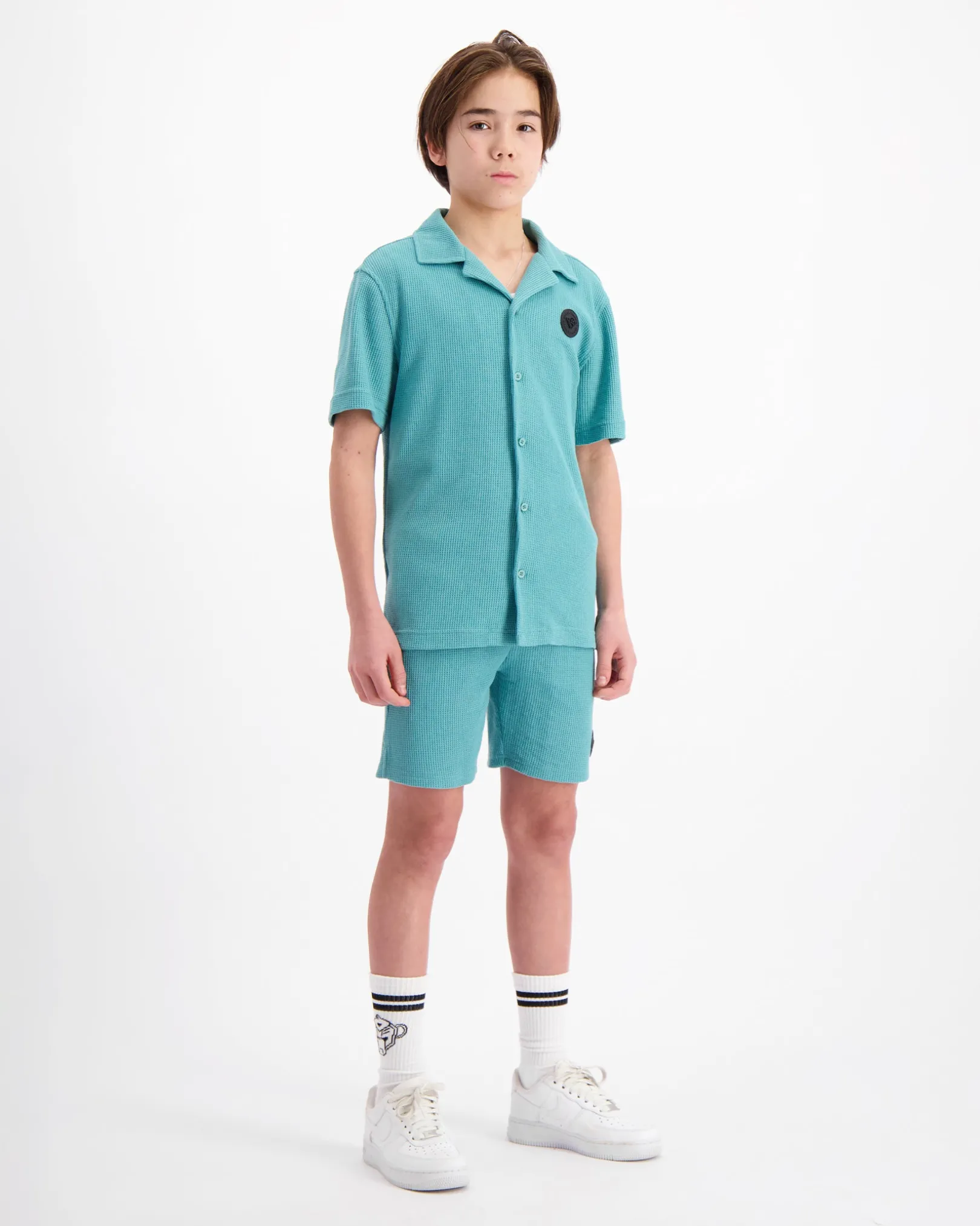 KIDS WAFFLE SHIRT SET | Groen
