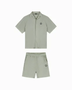 MONOGRAM WAFFLE SHIRT SET | Groen