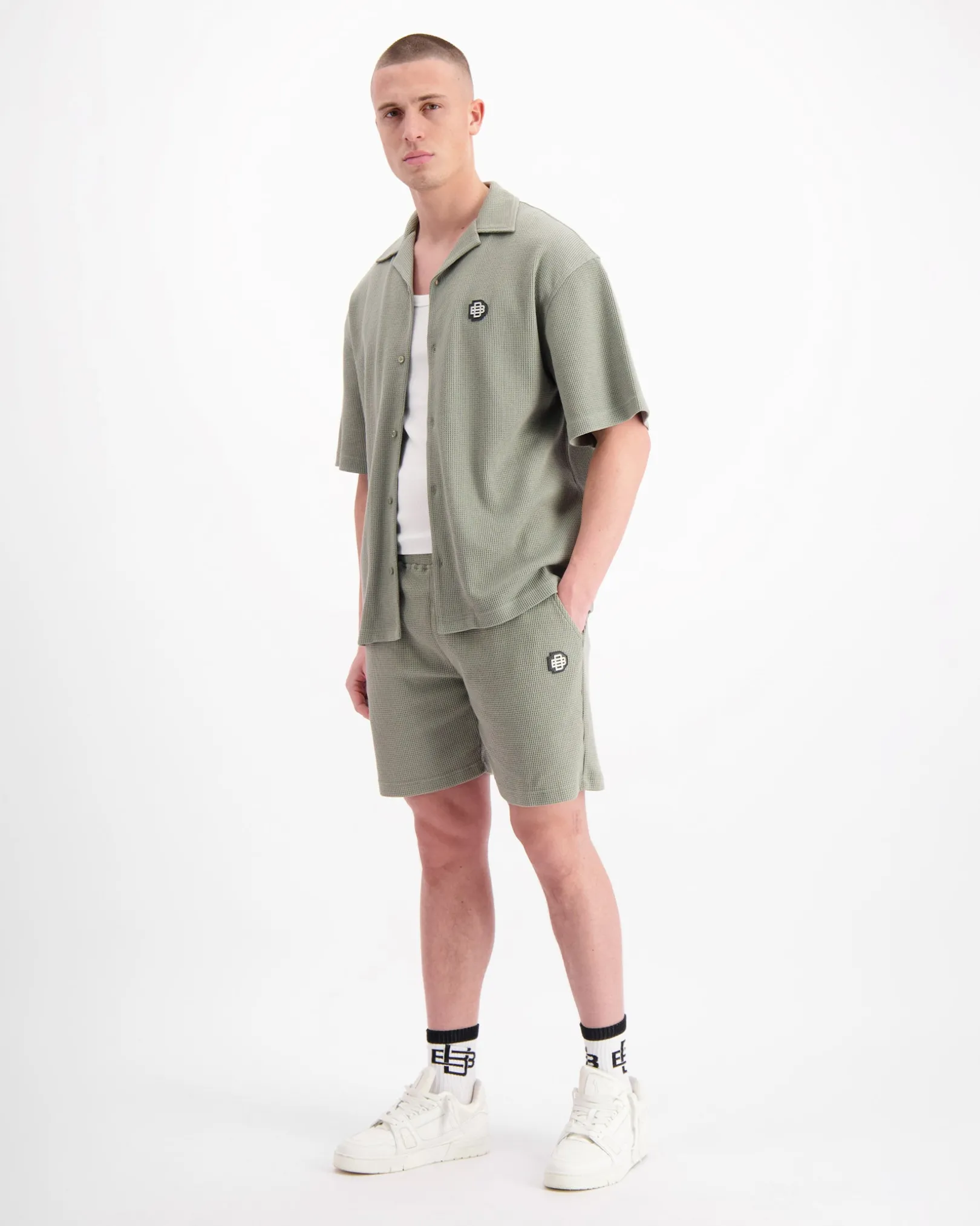MONOGRAM WAFFLE SHIRT SET | Groen