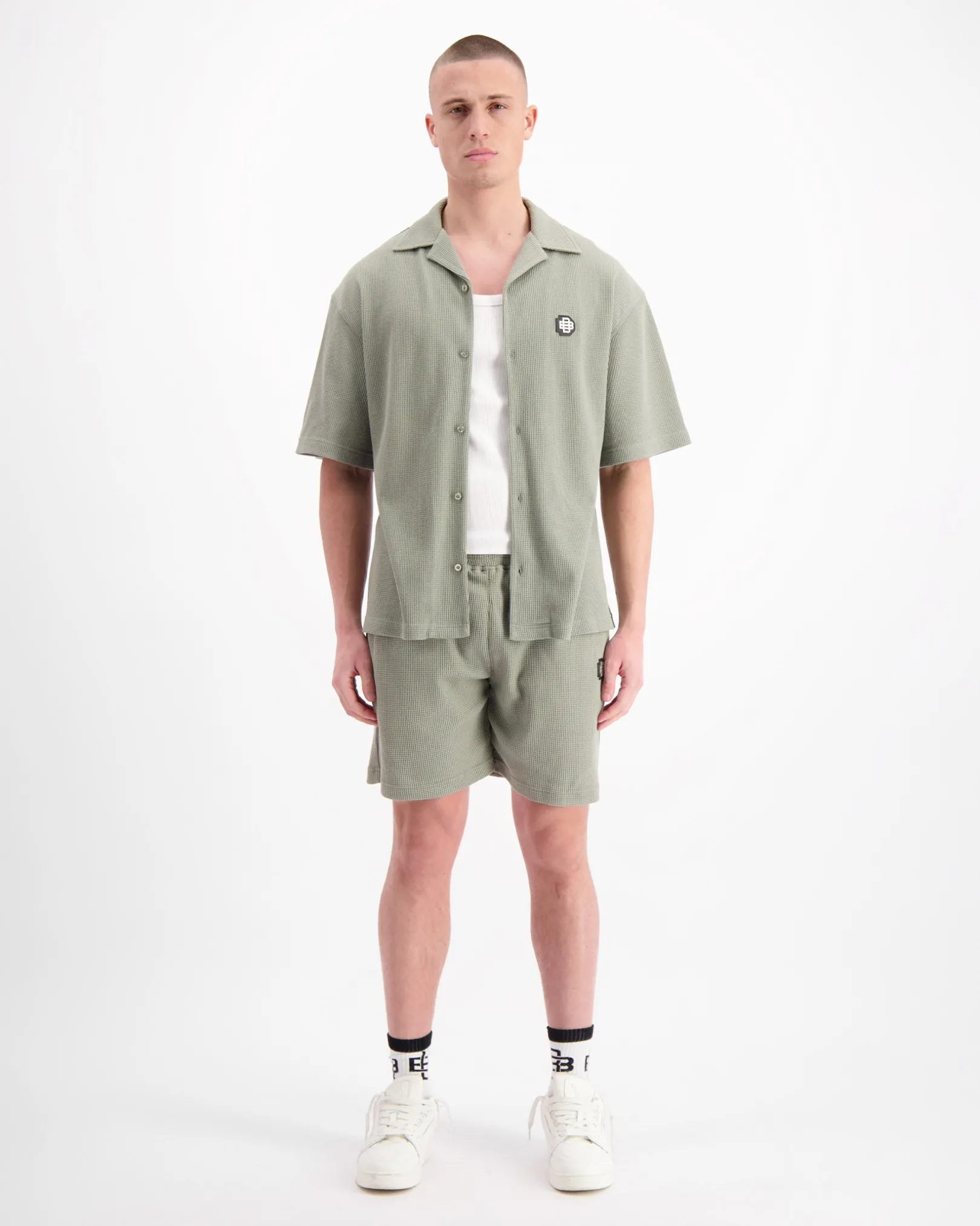 MONOGRAM WAFFLE SHIRT SET | Groen