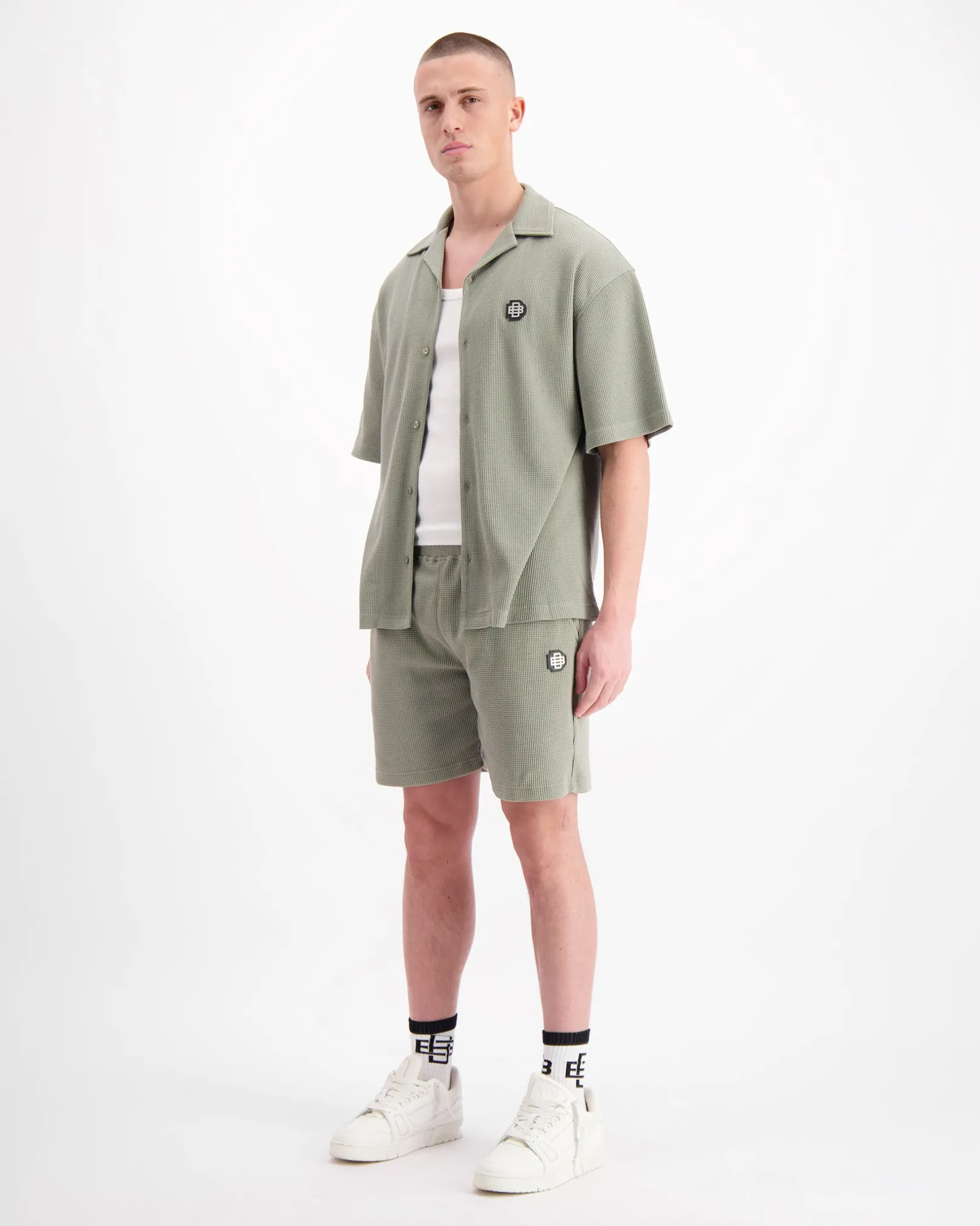 MONOGRAM WAFFLE SHIRT SET | Groen