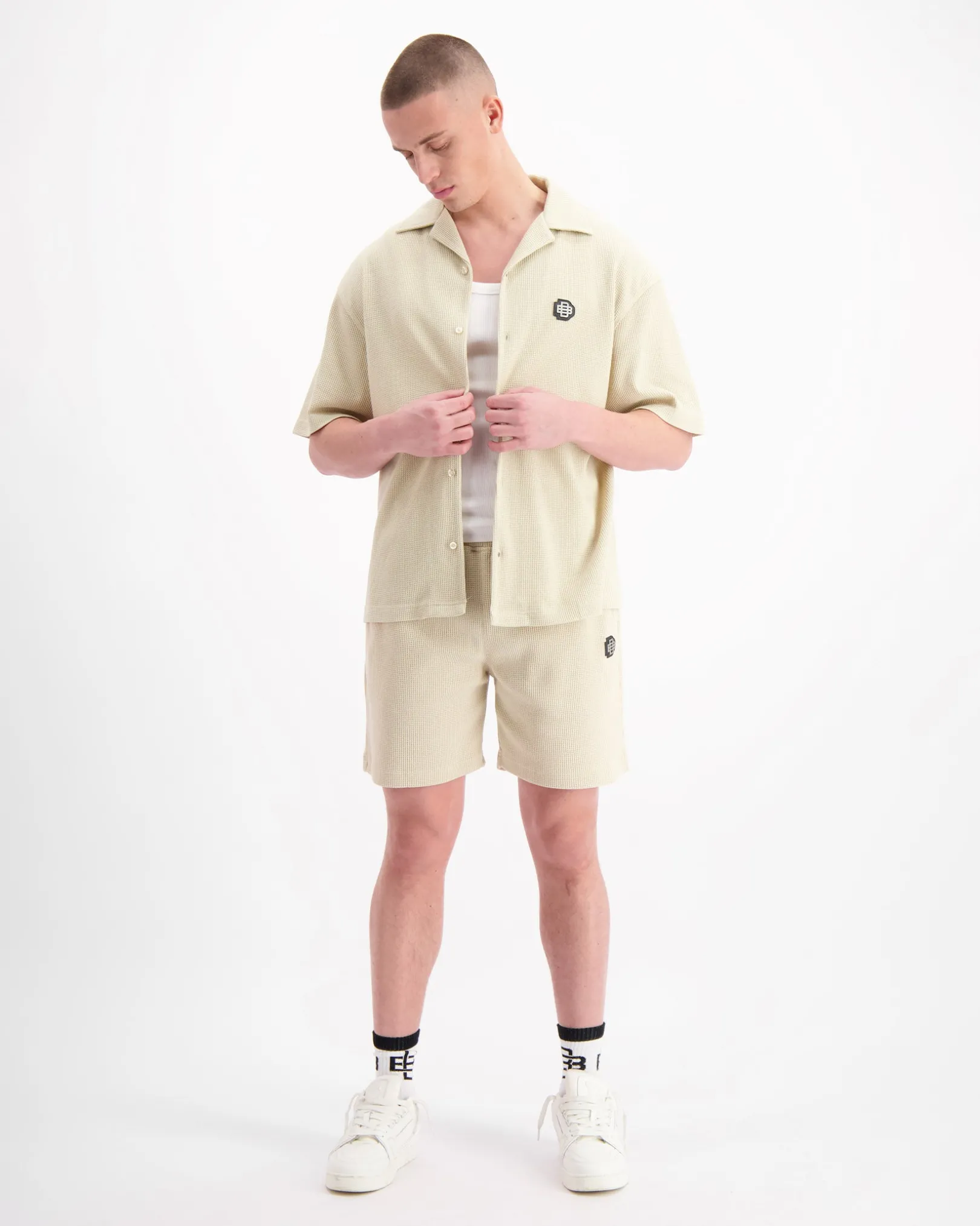 MONOGRAM WAFFLE SHIRT SET | Beige