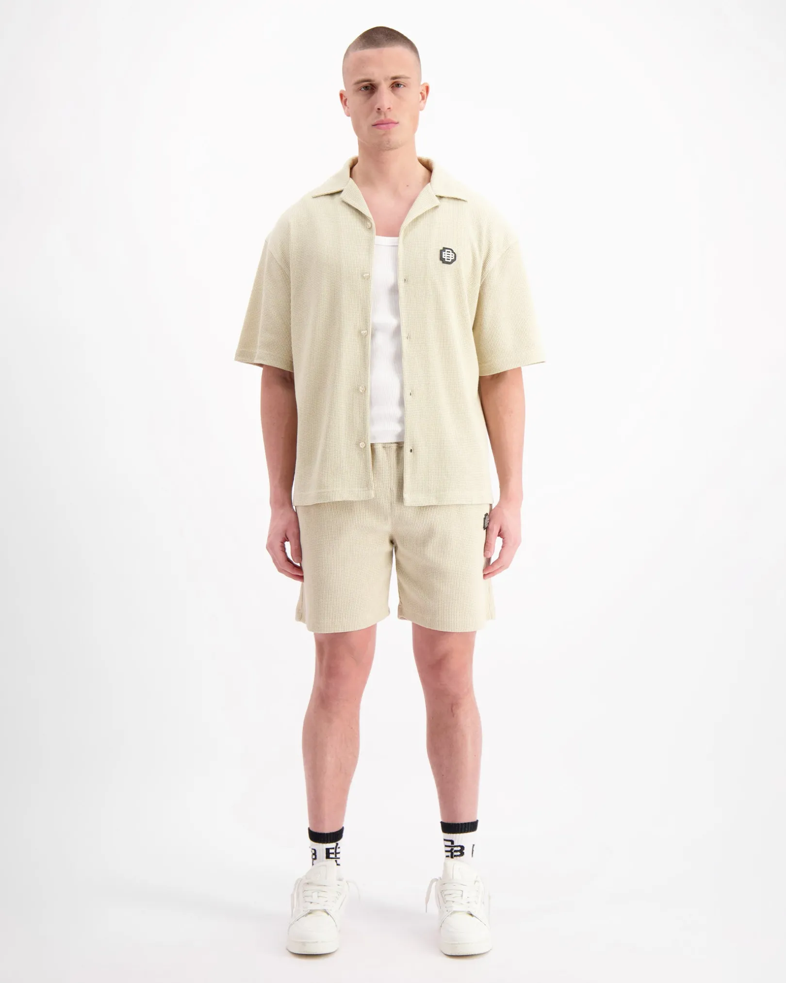 MONOGRAM WAFFLE SHIRT SET | Beige