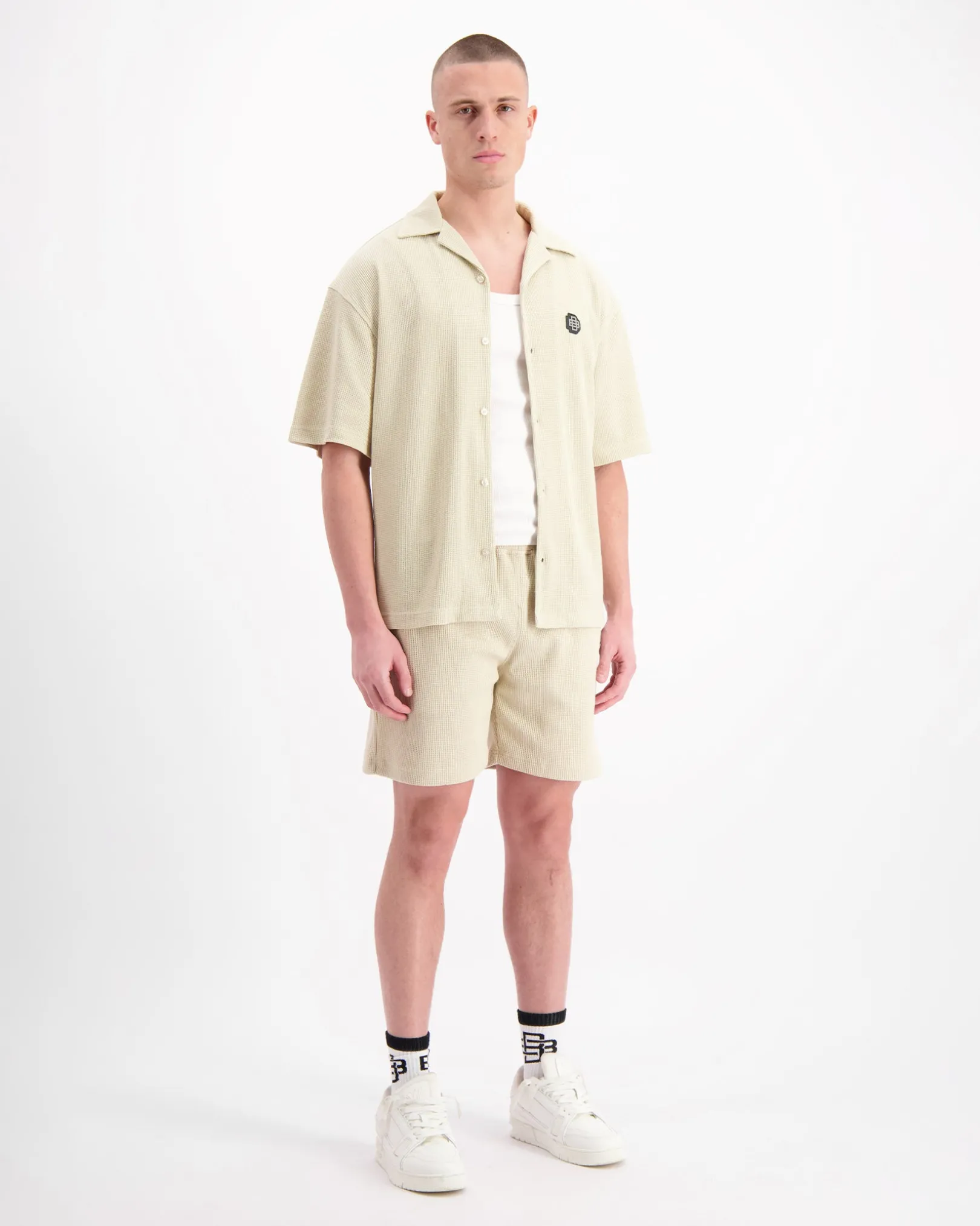 MONOGRAM WAFFLE SHIRT SET | Beige