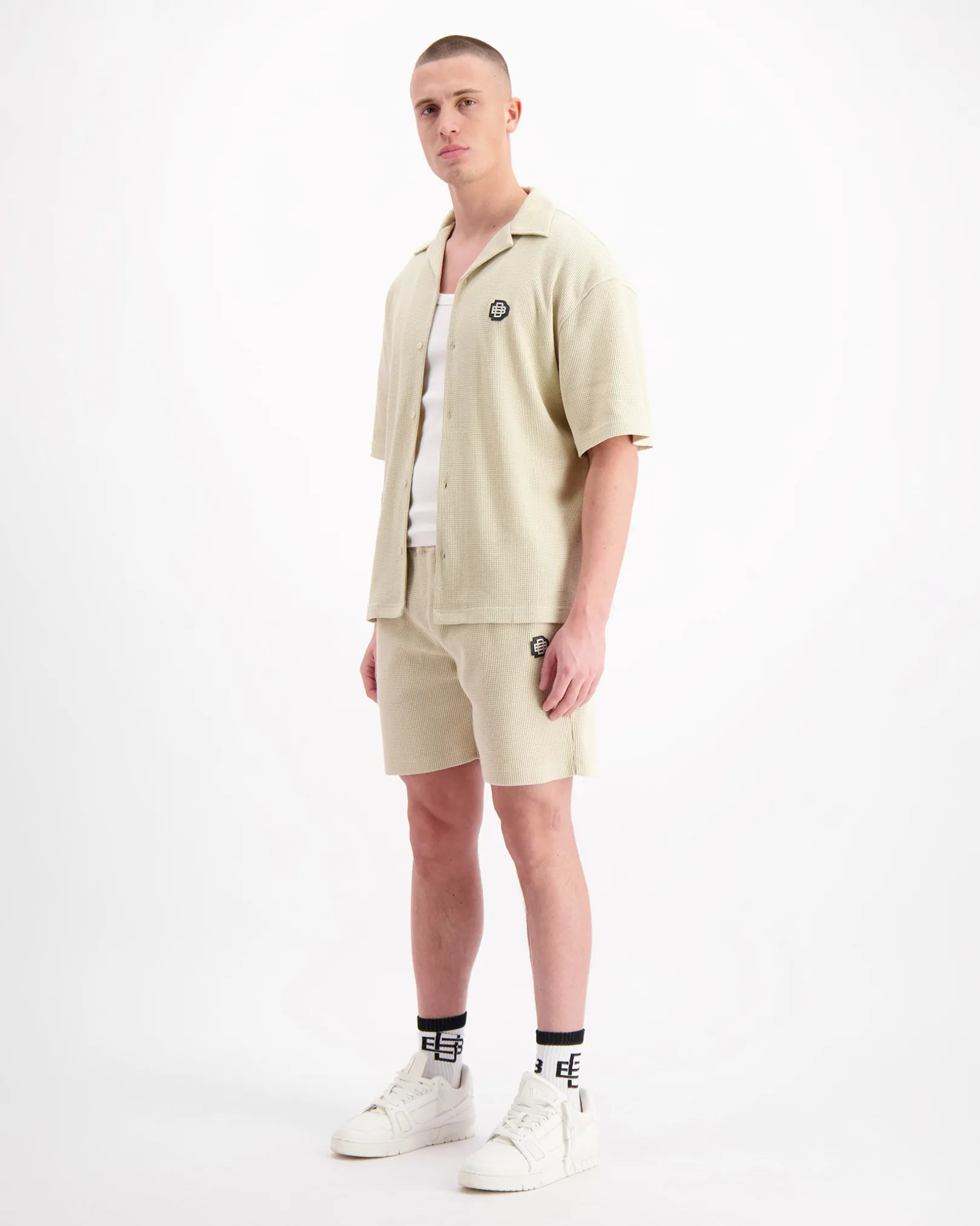 MONOGRAM WAFFLE SHIRT SET | Beige
