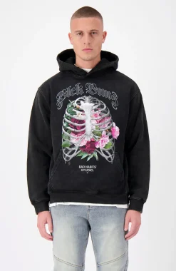 RIBCAGE HOODIE | Zwart gewassen