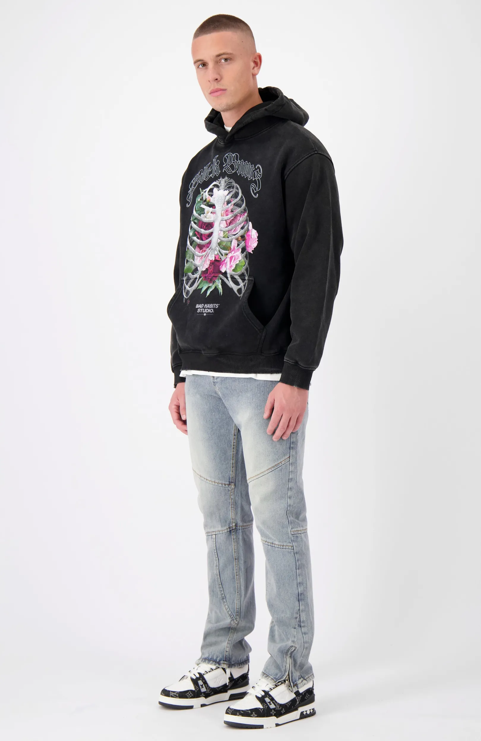RIBCAGE HOODIE | Zwart gewassen